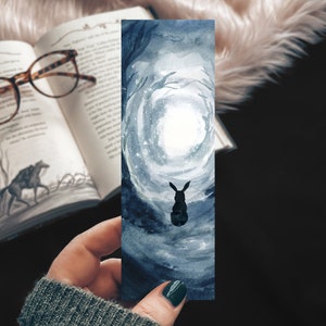 Forest Rabbit Watercolor Bookmark, Mystical Night Landscape, Whimsical Bookmark Set, Light Academia Gift for YA Reader