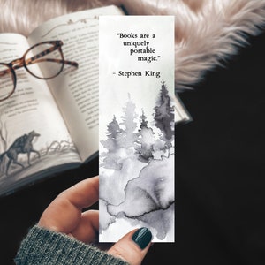 Watercolor Literary Quote Bookmark, Books are a Uniquely Portable Magic Quote, Watercolor Forest Print, Bookish Gift, Book Club Idea