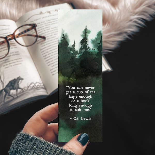 Literary Gift, Book Lover Watercolor Bookmark, Tea Lover Gift, C.S. Lewis Quote, Forest Bookmark, Reader Gift