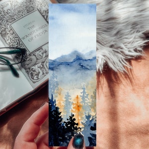 Pine Trees Bookmark, Watercolor Handmade Bookmark Set, Mountain Landscape Set of Bookmarks