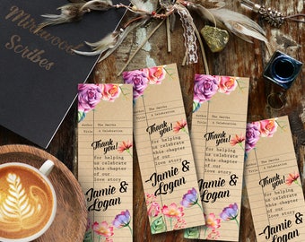 Literary Shower Favor Bookmark, Custom Floral Library Card Bookmark, Book Themed Shower Favors