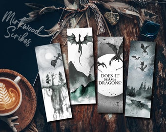 Dragon Flight Printable Bookmarks, Gift for Reader, Book Dragon, Winter Landscape Stocking Stuffer Under 10, Dragons Flying Gift