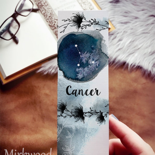 Cancer Zodiac Bookmark, Watercolor Cancer Crab Star Sign Bookmark