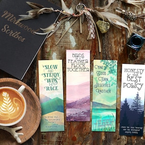 Aesop's Fables Bookmarks,  Printable Set of 4 Aesop's Fables Bookmarks,  Tortoise and the Hare, Birds of a Feather, Lovely Bookmarks