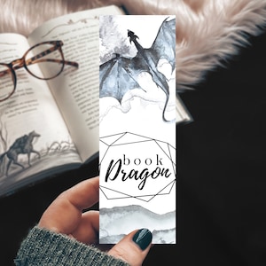 Book Dragon Bookmark, Inky Dragon Watercolor Book Lover Gift, Handmade Bookmark, Dragon Lover Gift