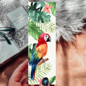 Tropical Bird Watercolor Bookmark, Parrot Bookmarks, Bird Lover Gift, Summer Bookmark Gift for Readers, Gift for the Traveller