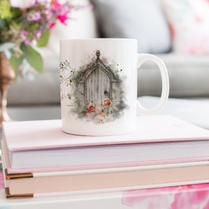 Fairy Gate Mug, Watercolor Dark Faerie Land Coffee Mug for Reader, Book Lover Introvert Gift,  Fairy Garden Fantasy Cup