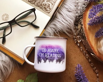 Go Away, I'm Reading Mug, Bookish Mug, Camp Mug, Gift for Reader, Bookstagram Mug, Camping Book Lover Mug