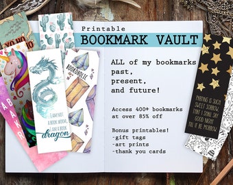 Bookmark Vault, Full Collection of My Bookmarks, Instant Download Printable,  Over 400 Bookmarks 85% Off!