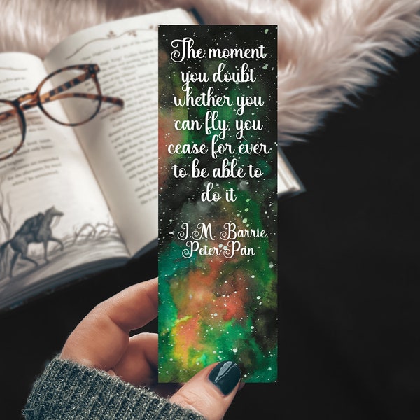 Peter Pan Watercolor Bookmark, Second Star to the Right, Children's Literature Purple Gift, Galaxy Watercolor Gift for Reader