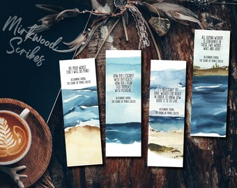 De graaf van Monte Cristo afdrukbare bladwijzers, Dumas Quote bladwijzers, klassieke literatuur, aquarel zeegezicht afdrukbare bladwijzer