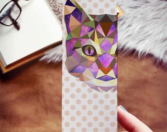 Geometric Cat Bookmark, Colorful Cat Bookmark