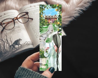 Literary Manor House Watercolor Bookmark, Romance Reader Bookstagram Gift for Daughter, Handmade Bookmark with Yellow Roses