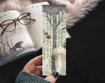 Marque-page champignon botanique, cadeau cottagecore foncé aquarelle fait main pour lecteur, cadeau herboriste sorcière gothique