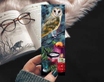 Owl Bookmark, Magic Post Print, Halloween Party Bookmark with Drinks, Galaxy Bookmark