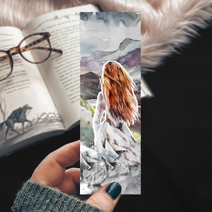 Fantasy Day Heroine Linen Bookmark, High Lady Watercolor Mountain Bookmark Gift for Reader, YA Fan Bookmark image 1