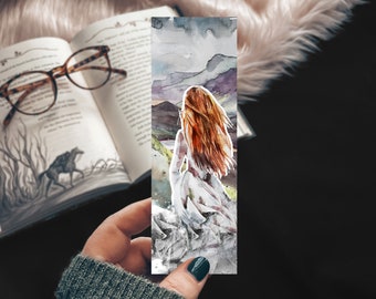 Fantasy Day Heroine Linen Bookmark, High Lady Watercolor Mountain Bookmark Gift for Reader, YA Fan Bookmark