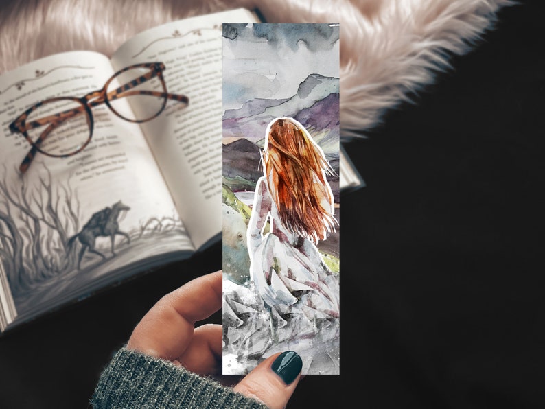 Fantasy Day Heroine Linen Bookmark, High Lady Watercolor Mountain Bookmark Gift for Reader, YA Fan Bookmark image 1