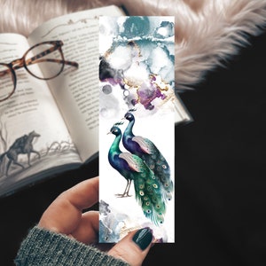 Peacock Watercolor Bookmark, Blue Peacocks Gift for Reader, Bird Lover Gift, Small Mother&#39;s Day Gift, Rococo Regency Era