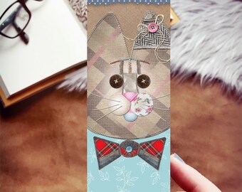 Cat Bookmark, Bowtie Cat Print, Cat Lover Gift, Bookish Gift, Paper Bookmark Patch Cat