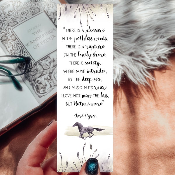 Lord Byron Poetry Linen Paper Bookmark, There is Pleasure in the Pathless Woods, Horse Bookmark