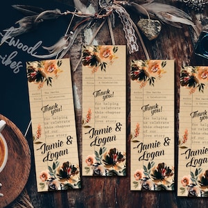 Personalized Fall Literary Shower Favor Bookmark, Custom Red and Orange Library Card Bookmark, Book Themed Shower Favors