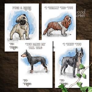 Süße Hündchen Valentines |  Druckbare Hundeklasse Valentinstagskarten |  Mops Spaniel und Terrier Valentine |  Möpse und Frauchen!