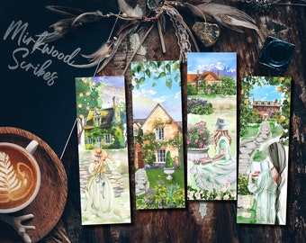 Printable Cottage Gardens Bookmarks, Manor Houses with Girls, Jane Austen Inspired Homes, Classic Literature Locations, Romance Reader Gift