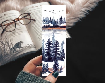 Winter Snow and Forest Landscape Bookmark, Aesthetic Mountain Scene Reader Gift for Dad, Book Lover Brother Gift for Him