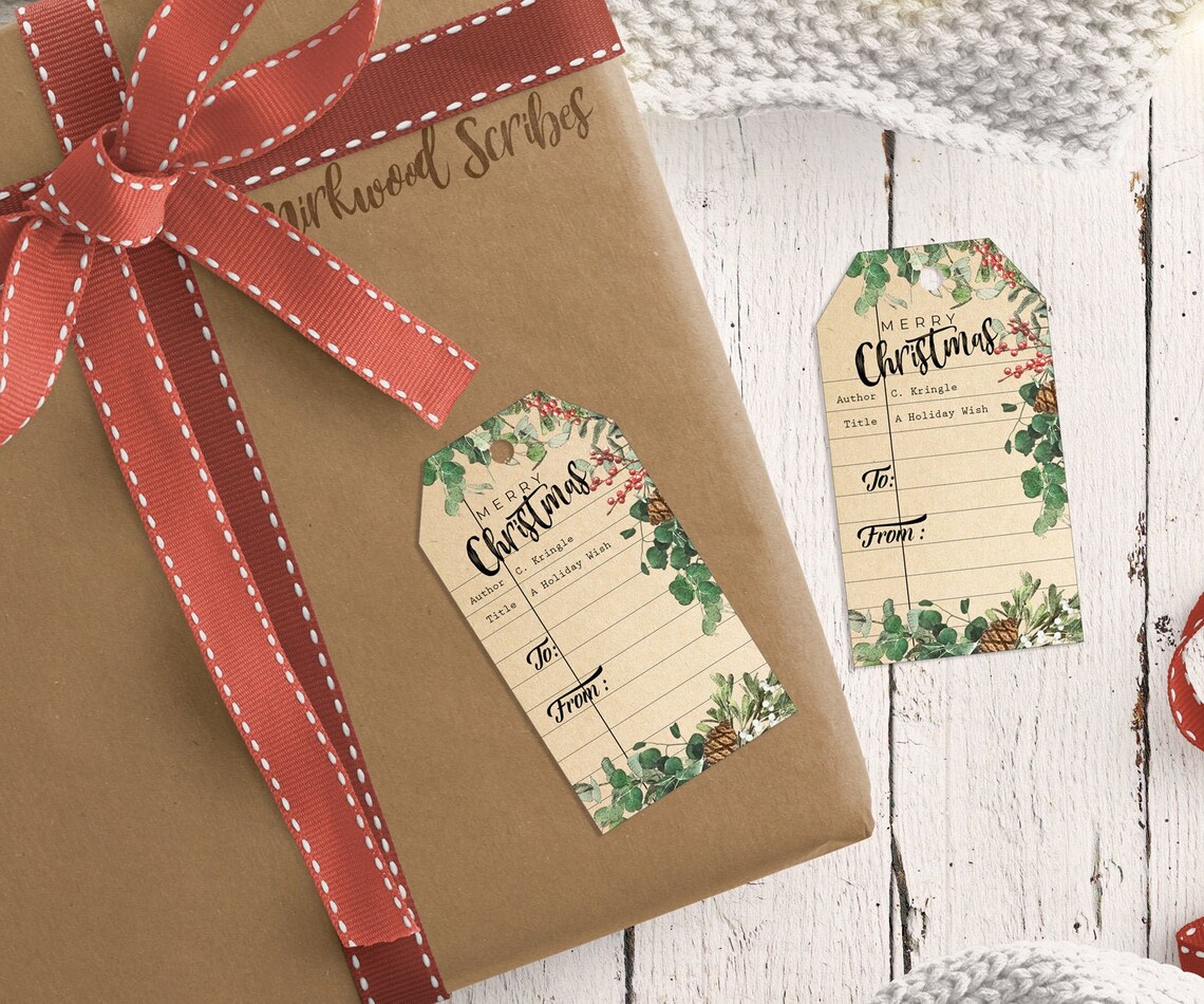 Library Card Printable Holiday Gift Tags Bookish Christmas Etsy