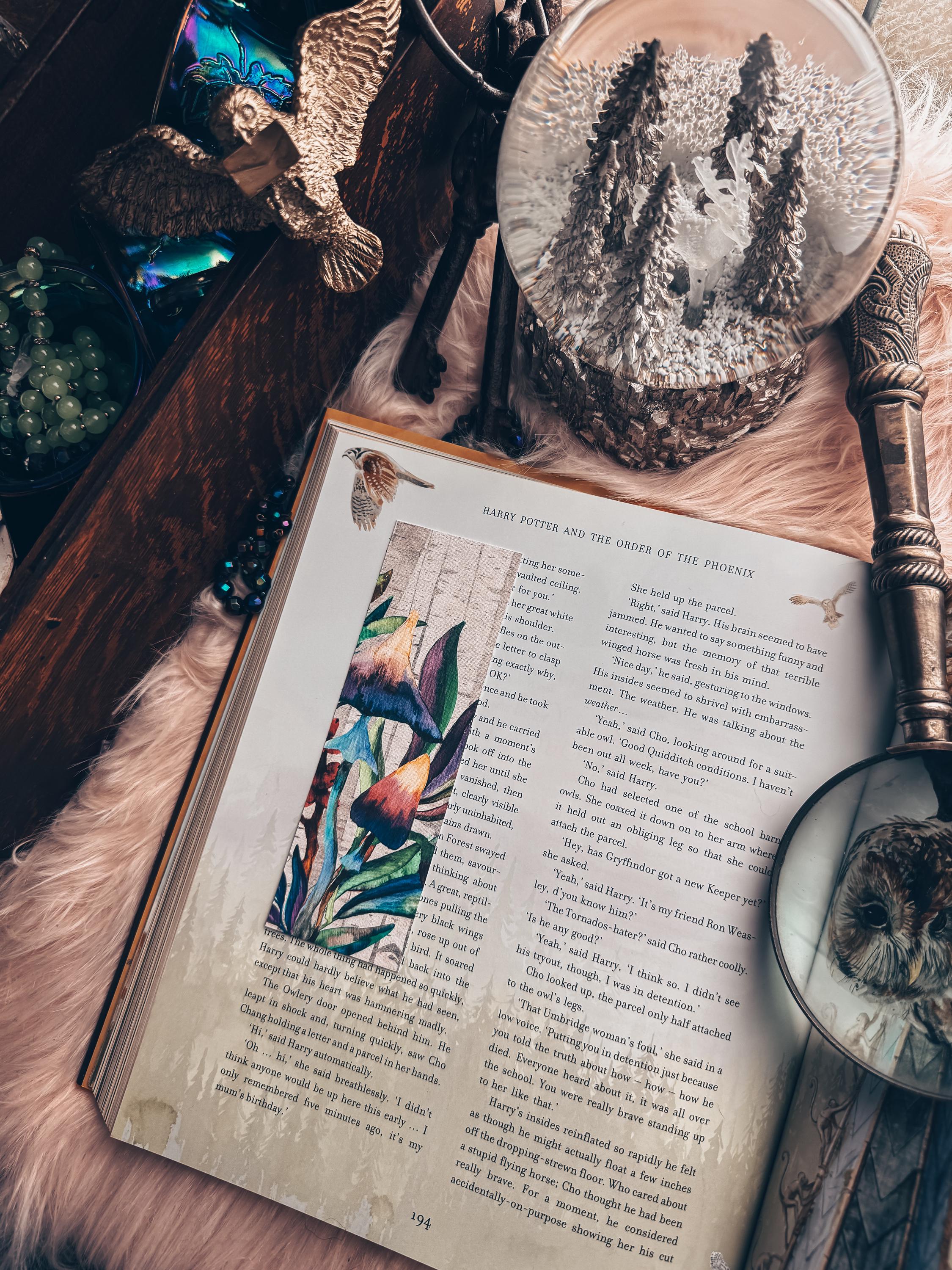 Purple Mushroom Bookmark, Fairy Garden Birch Trees Linen Handmade ...