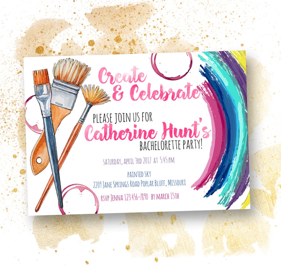 Create & Celebrate Paint Party Invitation, Paint and Sip Invite, Girls Night Invitation Wine and