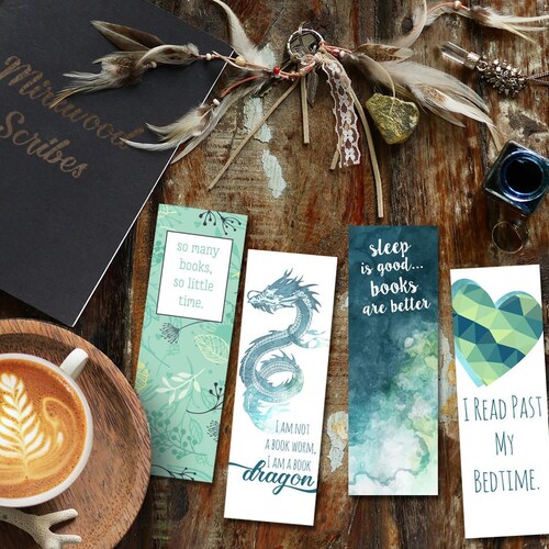 Book Dragon Printable Jade Green Bookish Bookmarks Set of 4 Etsy