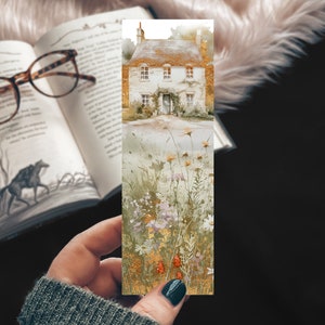 Cottagecore Summer Home Bookmark, Watercolor Cozy Wildflowers Gift for Reader, Bookish Places Historical Fiction Themed Book Accessory