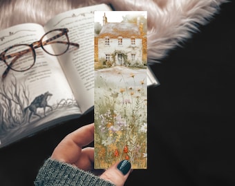 Cottagecore Summer Home Bookmark, Watercolor Cozy Wildflowers Gift for Reader, Bookish Places Historical Fiction Themed Book Accessory