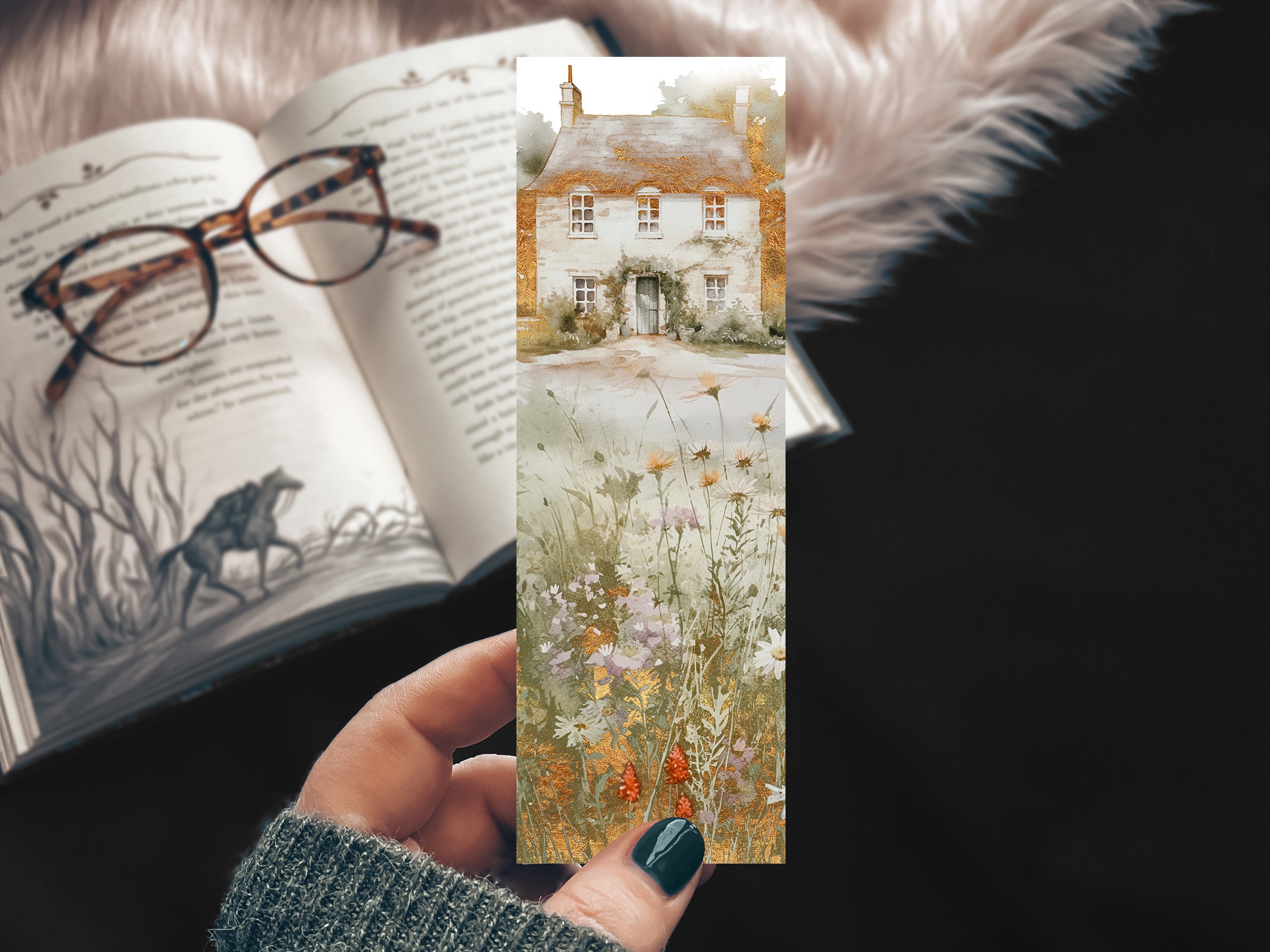 Cottagecore Summer Home Bookmark, Watercolor Cozy Wildflowers Gift for Reader, Bookish Places Historical Fiction Themed Book Accessory
