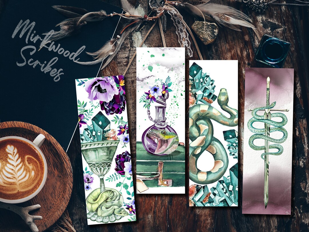 Fantasy Snake Printable Bookmarks, Watercolor Floral Snakes Bookmark ...