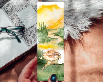 Summer Deer Watercolor Bookmark, Summer Court Fantasy Deer Landscape Handmade Bookmark Set
