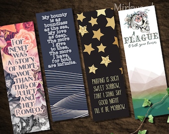 Literary Gift, Romeo & Juliet Bookmarks, Set of 4 Printable Romeo and Juliet Bookmarks, Shakespeare Quotes, English Teacher Gift