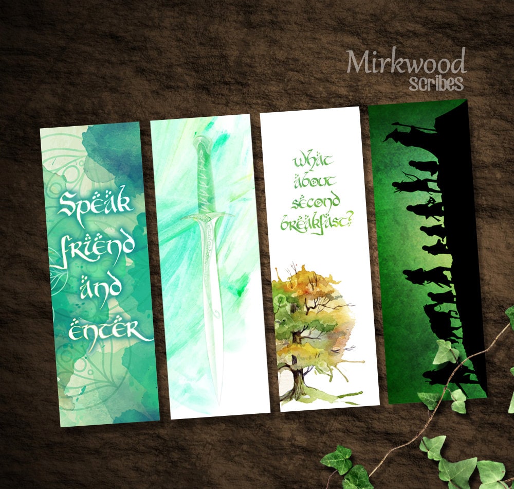 Lord of the Rings Bookmarks Set of 4 Printable Lord of the Rings