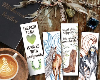 Horse Bookmarks, Printable Horses Bookmark Set, Watercolor Horses, Horse Lover Gift under 5, Gift for Rider