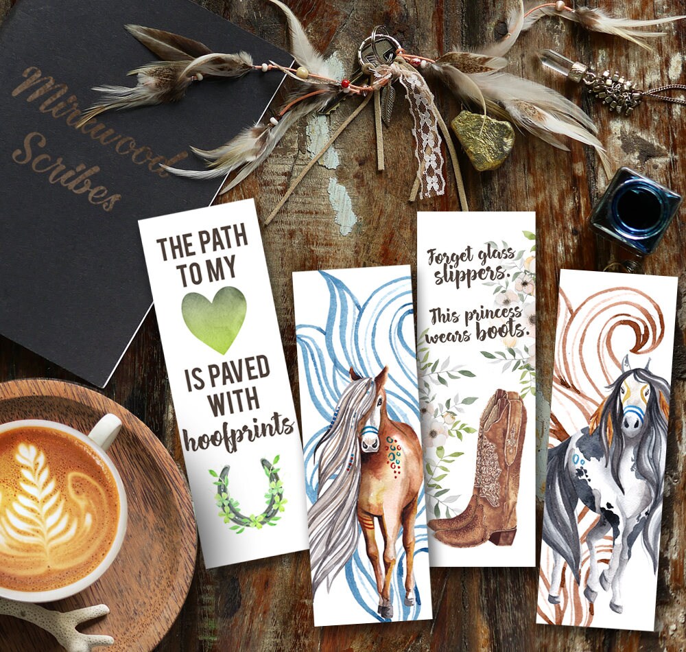 horse bookmarks printable horses bookmark set watercolor etsy