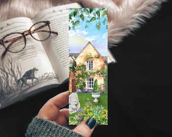 English Cottage Watercolor Bookmark, Cozy Reader Bookstagram Gift for Mom, Handmade Bookmark with Beautiful Gardens and Flowers