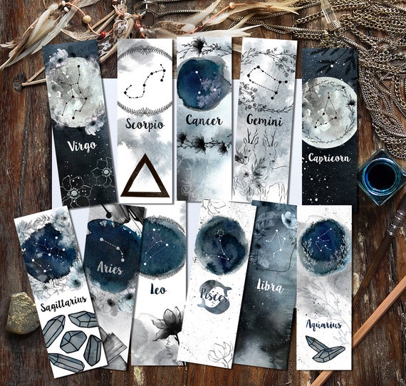 zodiac bookmarks instant download set of 12 printable zodiac etsy
