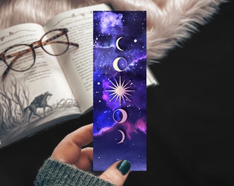 Feyre's Tattoo ACOTAR Watercolor Bookmark, Bookish Gift for Romantacy Reader, Galaxy Moon Phases Bookmark
