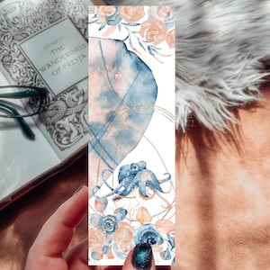 Octopus Floral Bookmark, Watercolor Sea Life Handmade Bookmark Set, Blue and Pink Ocean Life Bookmark