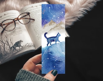 Constellation Cat Watercolor Bookmark, Galaxy Celestial Zodiac Cat, Mystic Cat Print Animal Lover Gift, Cat Lover Gift