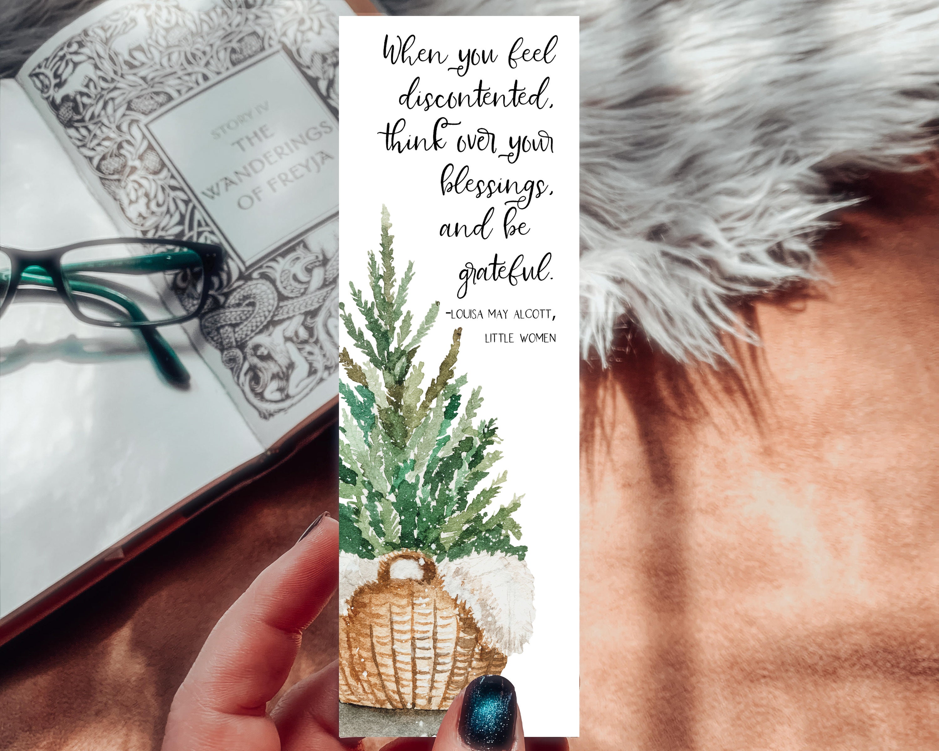 Little Women Watercolor Bookmark, Blessings Quote, Louisa May Alcott Literary Quotes, Christmas Bookmarks