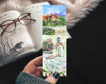 English Estate Watercolor Bookmark, Cozy Reader Bookstagram Gift for Mom, Handmade Bookmark with Beautiful Gardens and Flowers