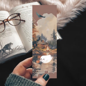 Spooky Ghost Watercolor at the Lake Bookmark, Halloween Bookmark, Cute Ghost Camping Retro Style Fall Bookmark or Set of Bookmarks